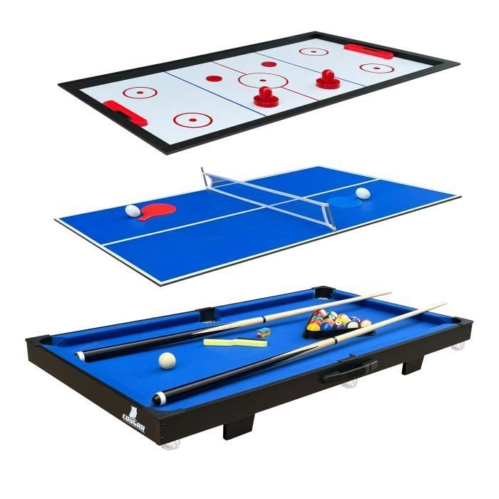 Tavolo da gioco multifunzione - COUGAR - Mini Nero-Blu - Biliardo, Hockey, Ping pong - 3 in 1 - 118x64x12 cm