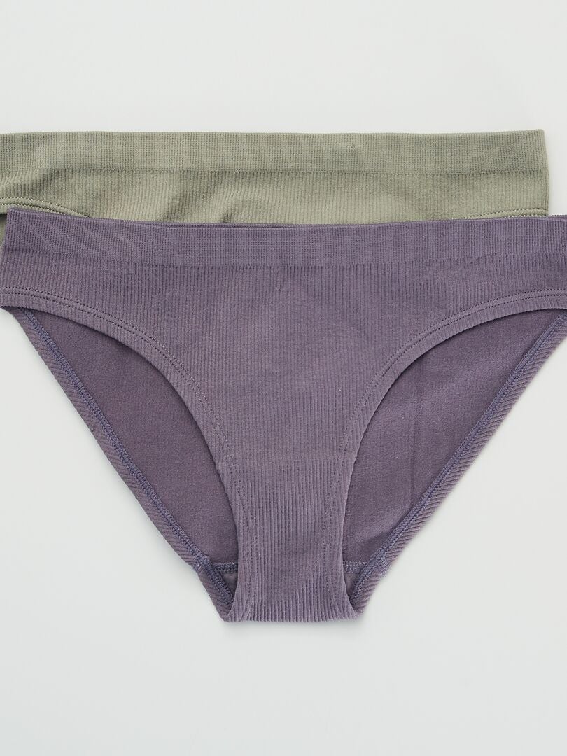 Set van 2 'Envie de Lingerie' geribbelde gebreide slips - KAKI