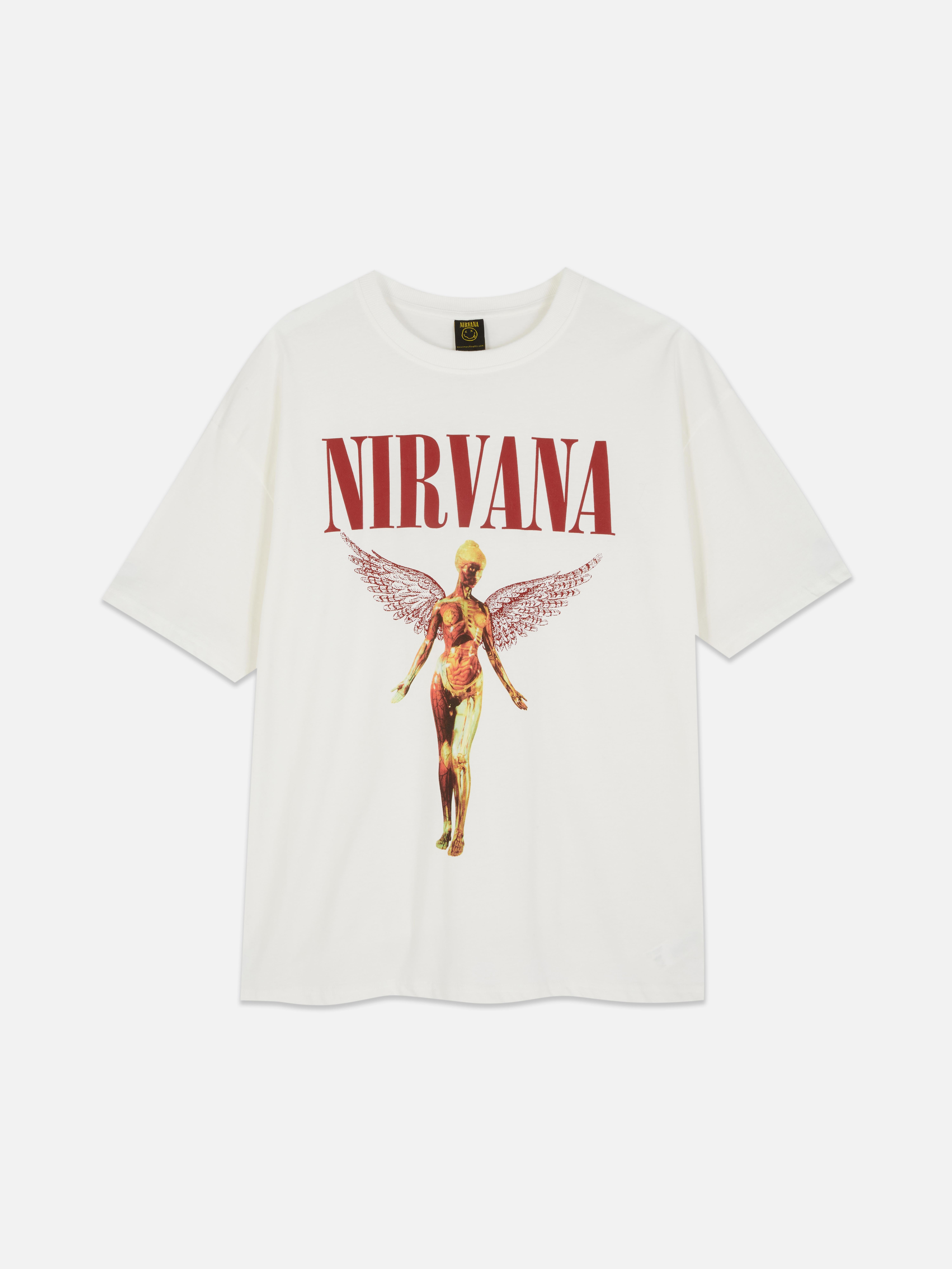 Tricou supradimensionat cu imprimeu Nirvana Un tricou supradimensionat cu un imprimeu Nirvana impresionant și mâneci scurte
