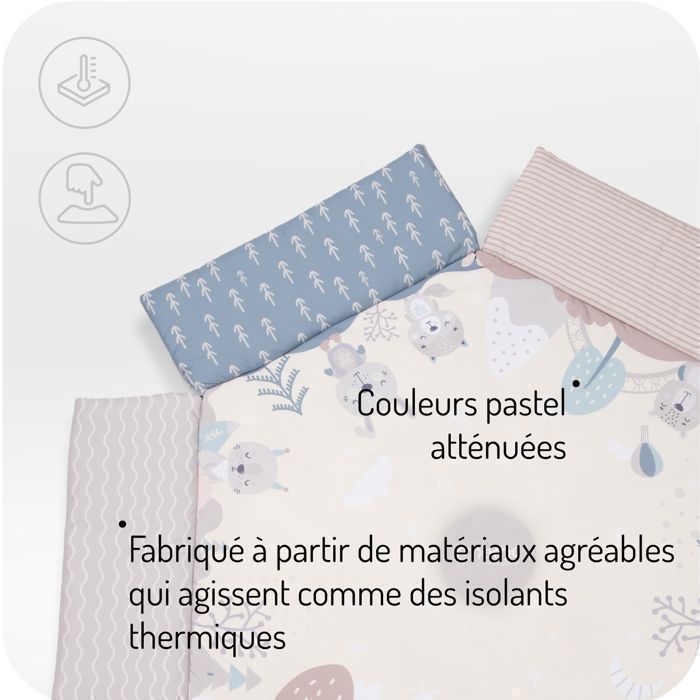 MoMi PASTEL – Alfombra de actividades 2 en 1 para bebés – Área de juegos o piscina de bolas – Juguetes sensoriales – Cojín y bolsa – Tonos pastel
