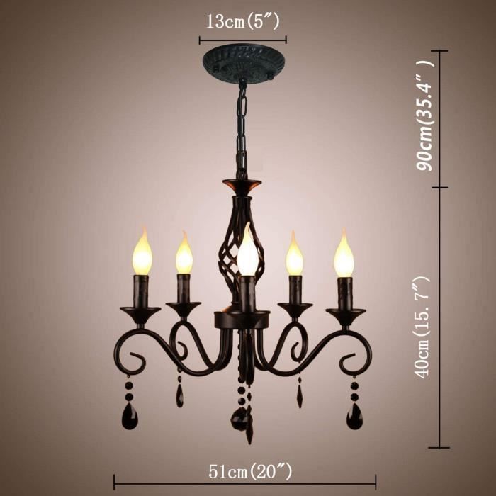 Ganeed Kronleuchter, Vintage-Industrie-Kronleuchter im französischen Landhausstil mit schwarzem Kristall, 5-flammig, für Esszimmer, E14-Fassung