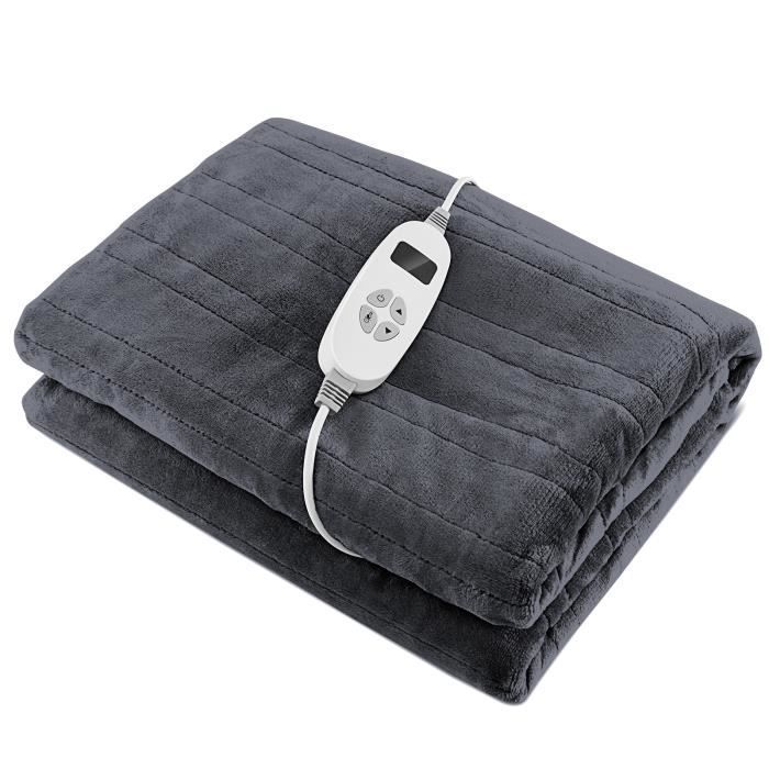 Manta eléctrica COSTWAY de 162 x 131,5 cm, temporizador de 9 horas, apagado automático, 9 niveles de calor, controlador de franela gris.