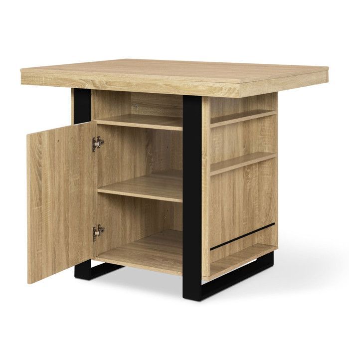 IDMARKET Ilot central PHOENIX 110 cm bois et noir avec rangements