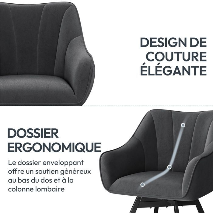 Silla de comedor giratoria Yaheetech, silla de cocina con ruedas, asiento de terciopelo y patas de metal gris oscuro.
