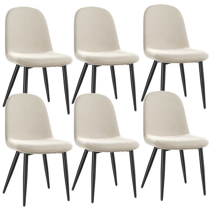Juego de 6 sillas de comedor HavenlyHome, de lino, con respaldo ergonómico y patas de metal, ideales para sala de estar, cocina o dormitorio, color beige.
