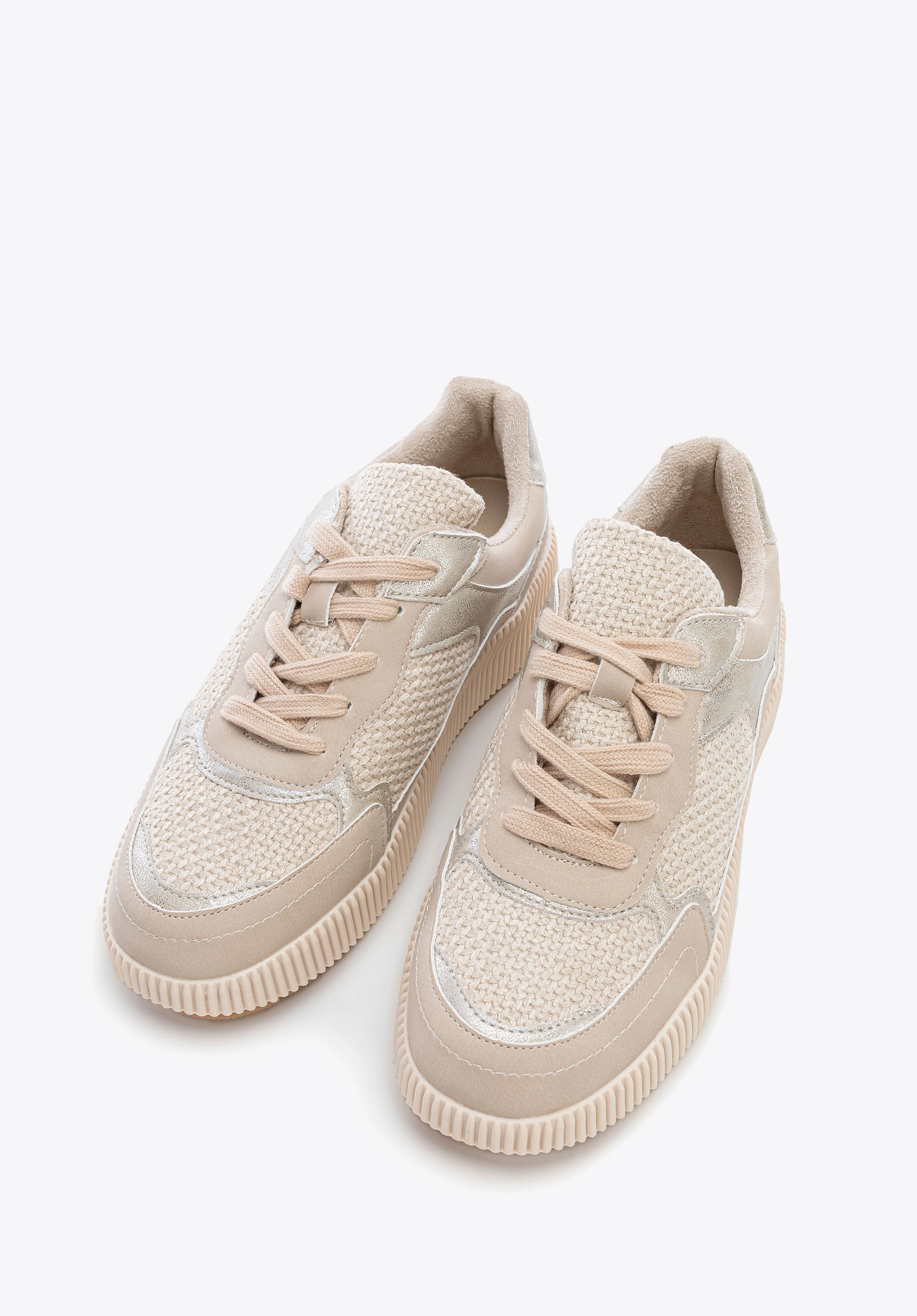 Damskie sneakersy na grubej platformie beżowe