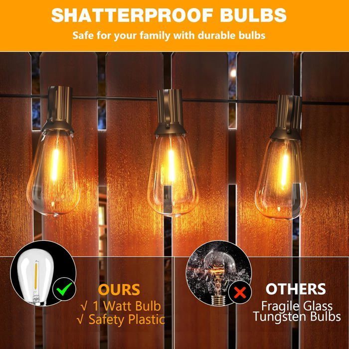 Decorative outdoor hanging string lights, E12 bulb, Christmas and Halloween atmosphere