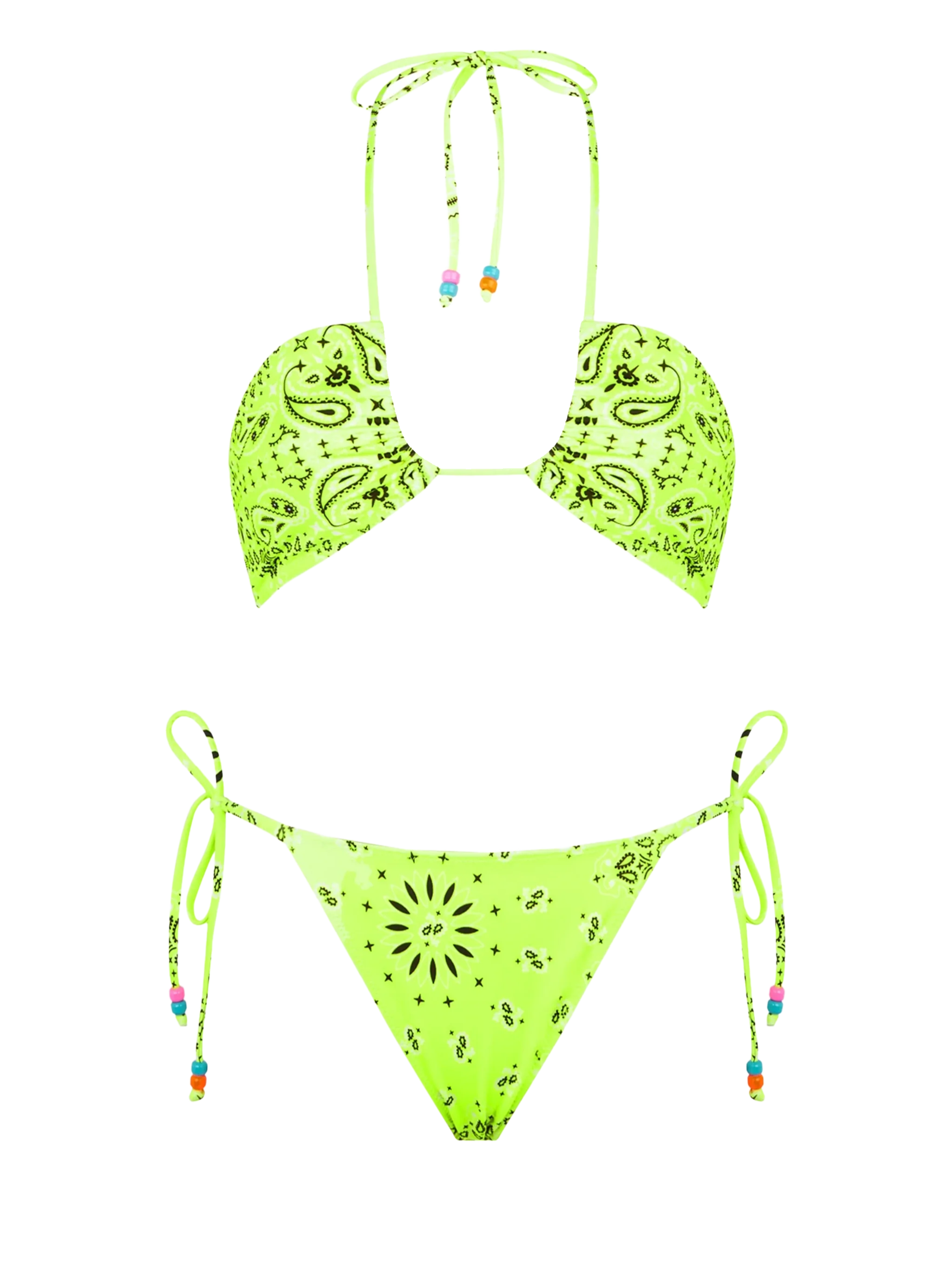 Damesbandeaubikini met bandana-print en bedeltjes