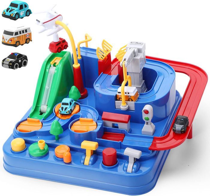 Pista de coches para niños - Juguete educativo Montessori - Pista de coches con helicóptero - Juguete para niños de 3 a 10 años - Regalo