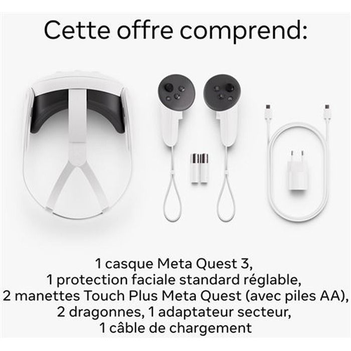 META QUEST Quest 3 512GB Virtual Reality Headset - White - Wireless - CLPL - 6 hours