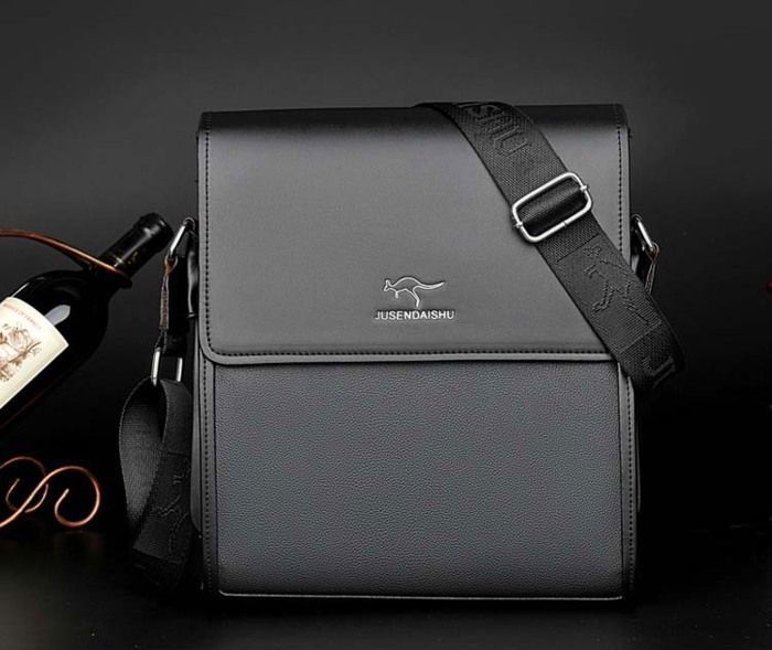 Men's Leather Shoulder Bag, Briefcase, Business Bag - for Laptop, Travel, Hiking and Work - Black