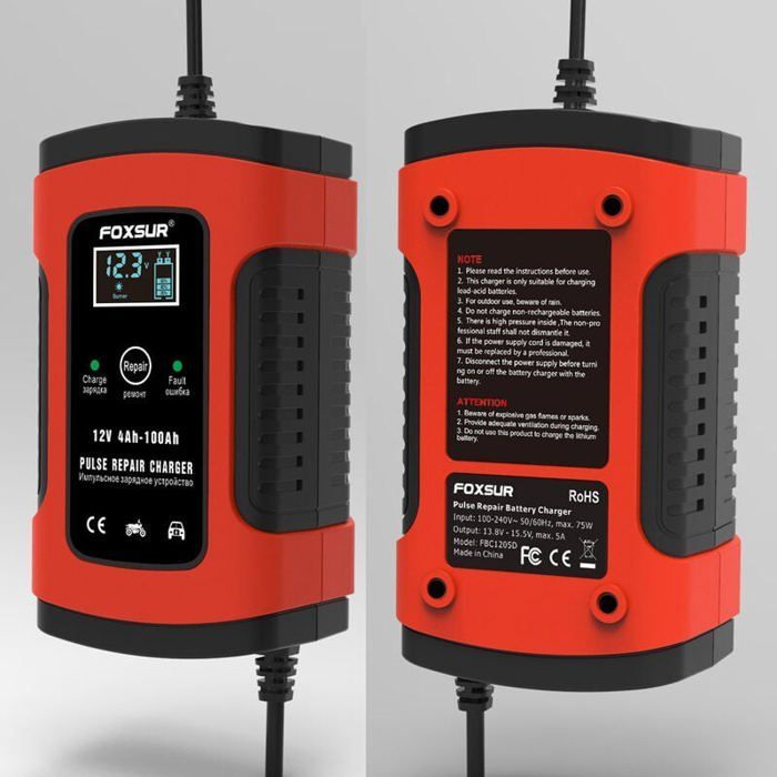 Chargeur, Booster et Cables de Démarrage Chargeur/Mainteneur de Batterie Entièrement Automatique 12V 5000mA pour Voitures,