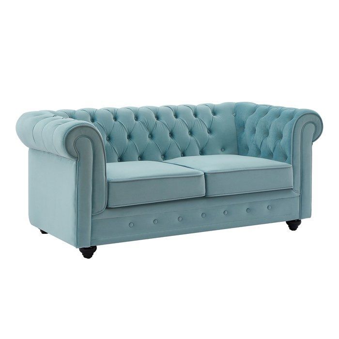 3-zits en 2-zitsbanken en een fauteuil in pastelblauw CHESTERFIELD-fluweel