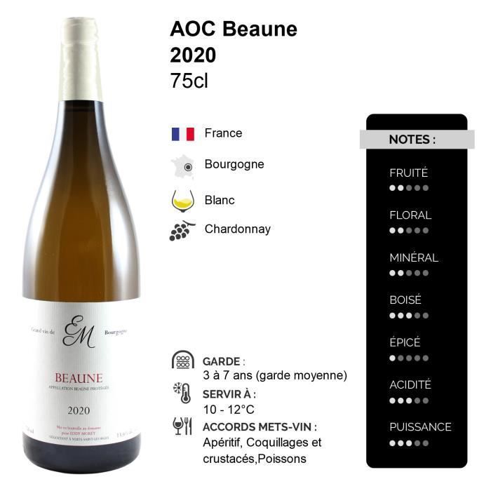 Beaune Blanc 2020 - Lot de 3x75cl - Maison Eddy Morey - Vin AOC Blanc de Bourgogne - Cépage Chardonnay