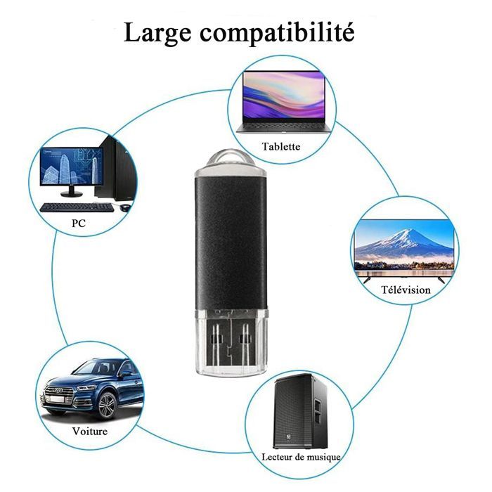 Clés USB 128 Go, Lot de 2, Version 3.0  USB A&C REWBOAT Mémoire Externe, Boîtier métallique + Couvercle en Plastique, Noir, Argent