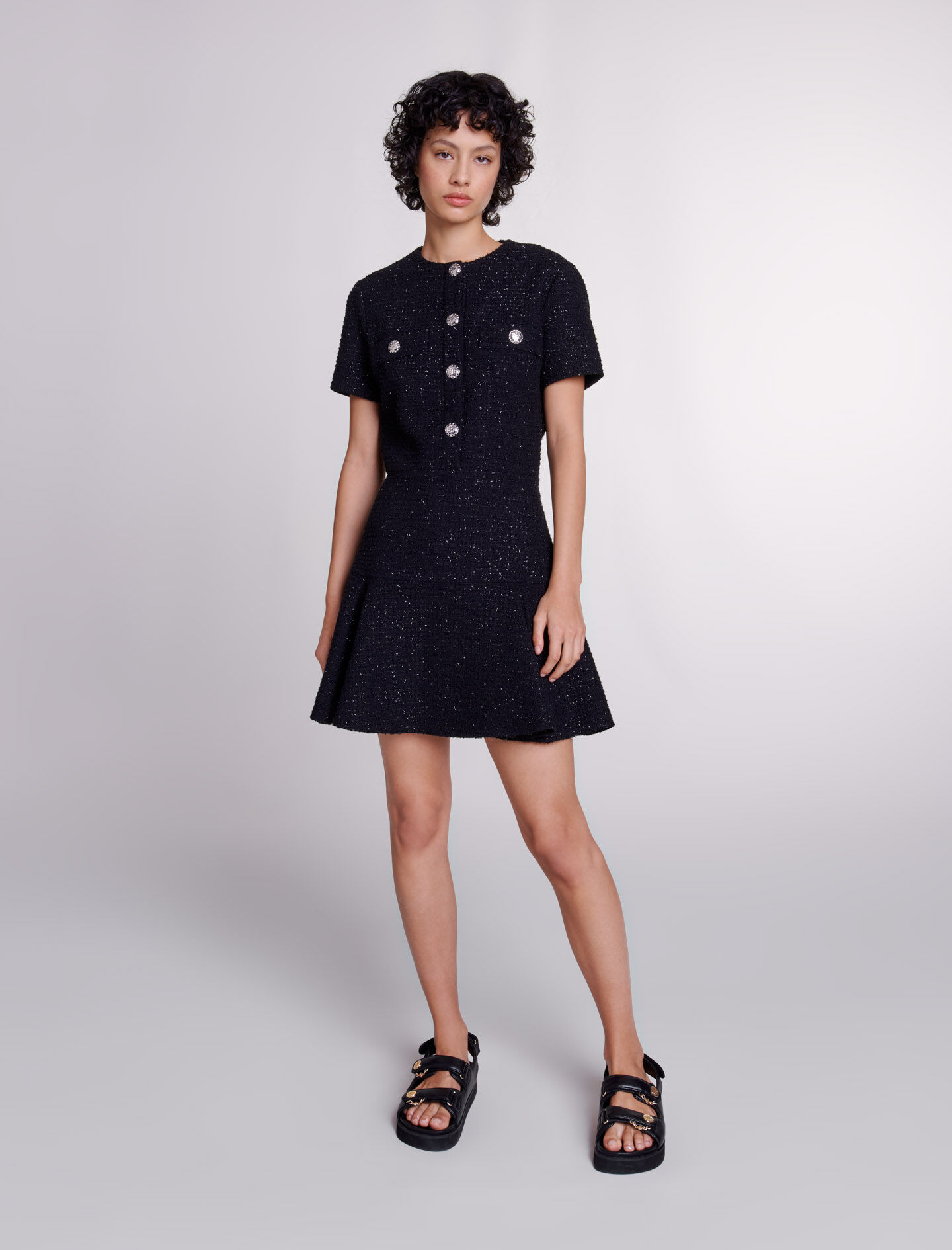 Rochie scurtă din tweed - Negru