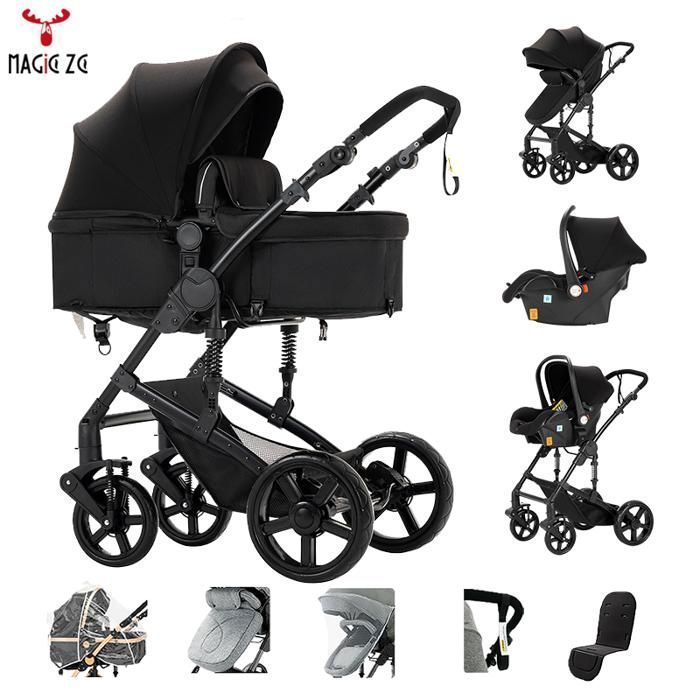 Kinderwagen voor pasgeborenen, Magic ZC kinderwagen, 3-in-1 kinderwagen, comfortabele reiswagen, trio kinderwagen met inklapbare reiswieg met één klik