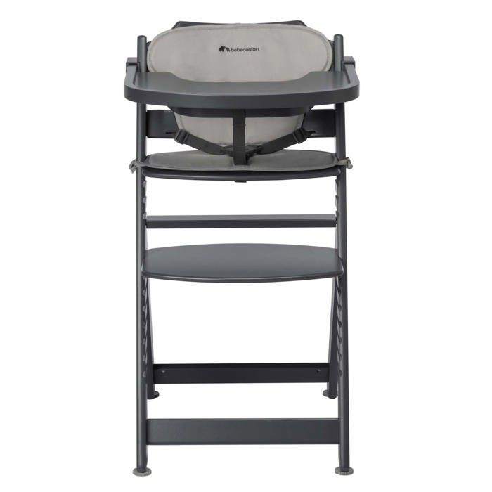 BEBECONFORT Timba + cushion, Baby high chair, Wooden chair, From 6 months to 10 years (30kg), Mineral Graphite