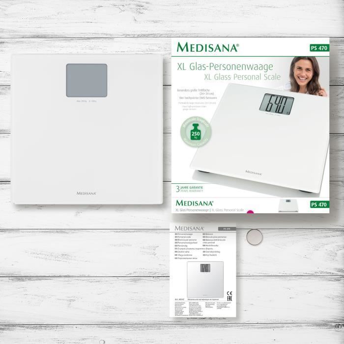 Medisana PS 470 XL Bathroom Scale, White - Maximum load 250 kg - Large display - Automatic shut-off