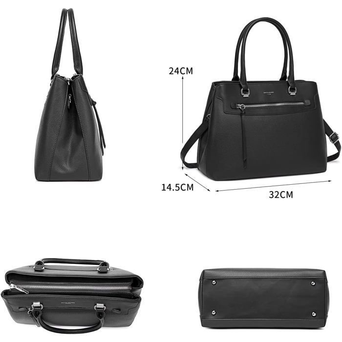 David Jones - Elegante borsa da donna - Borsa tote in ecopelle con tracolla - Scomparti multipli - Nera