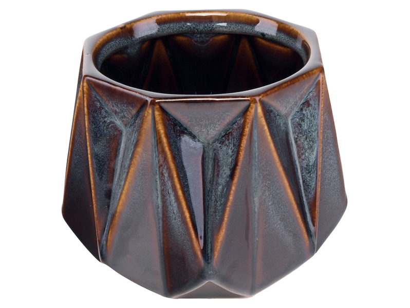 Osłonka ceramiczna na doniczkę Blanka niebiesko-brązowa