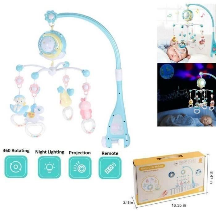 Móvil musical azul para bebé - Con proyector de techo - Música para dormir - Campana de cuna