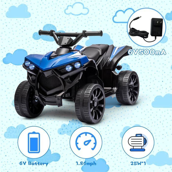 Quad Électrique Enfant, Voiture Électrique pour Enfants avec LED Et Musique,1.5-3 Km/h, Klaxon, ATV pour Enfants 3+,Bleu