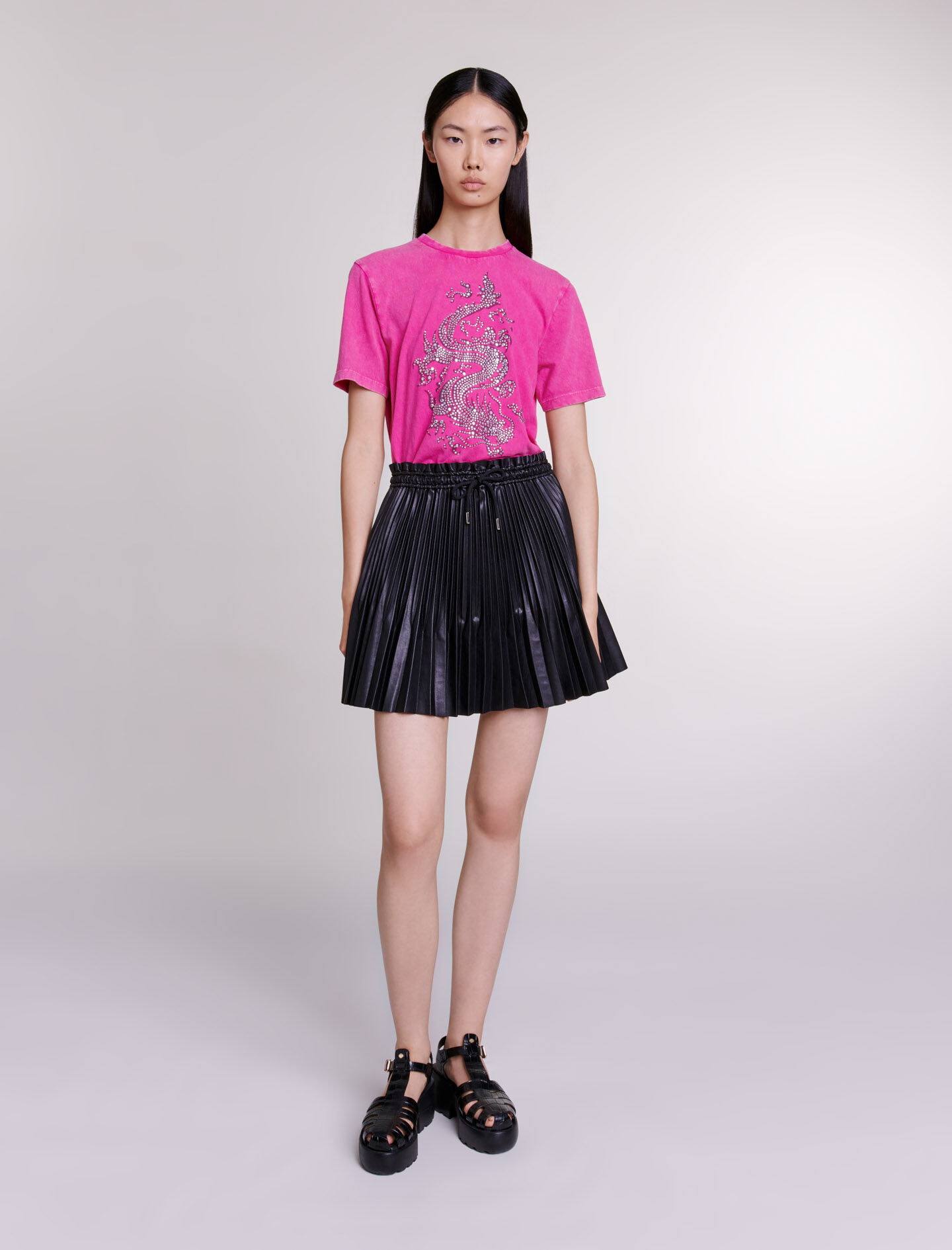 Tricou cu strasuri fuchsia - Roz