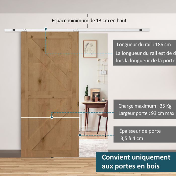 Complete sliding door kit 4 x 93 cm (px): rail, rollers, screws