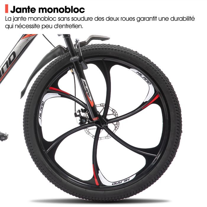 Hiland mountainbike voor volwassenen (26 inch), 6 spaken, 18 versnellingen, met dubbele schijfremmen, lichtgewicht aluminium frame, voor dames en heren.