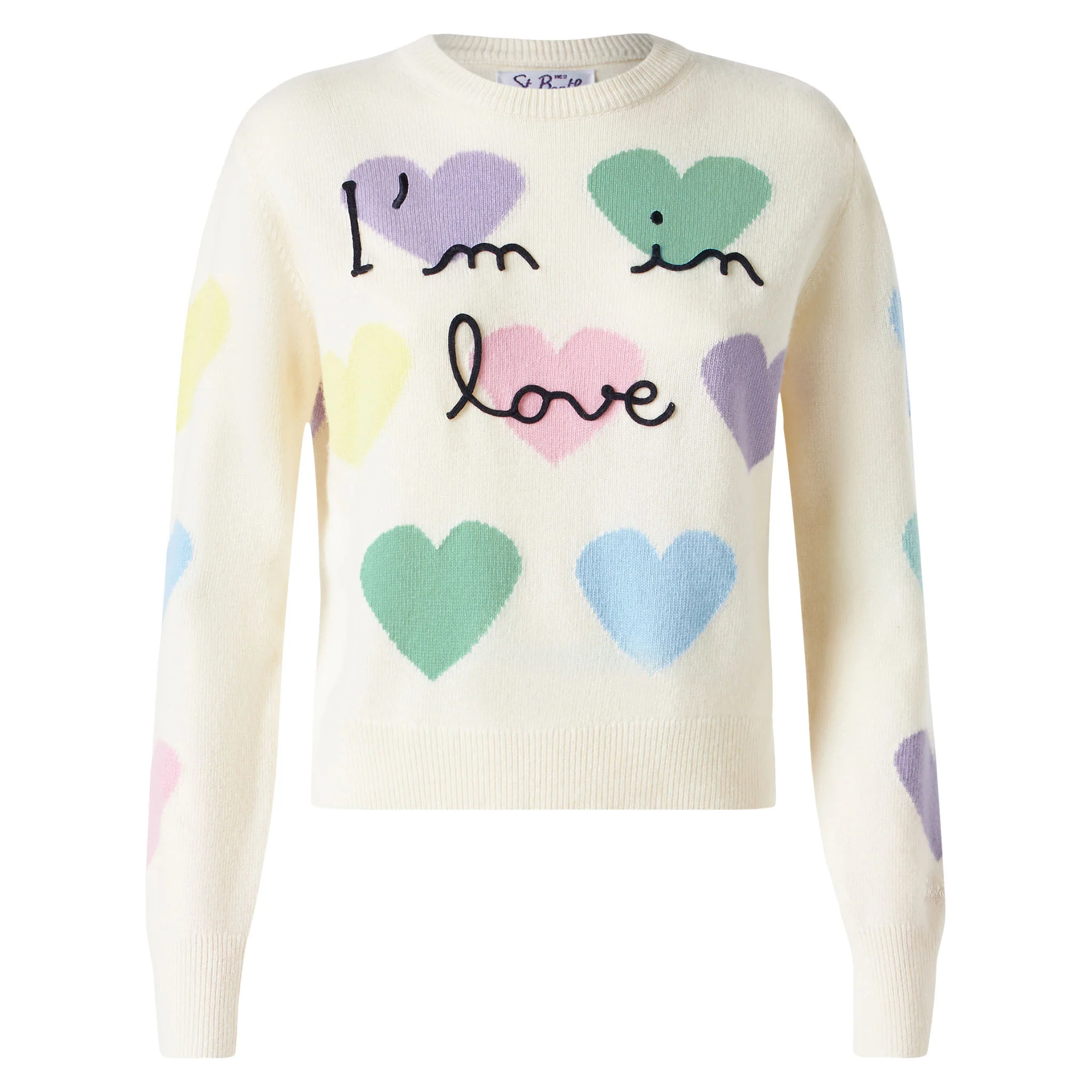 Maglione da donna con stampa cuori e ricamo I'm in Love