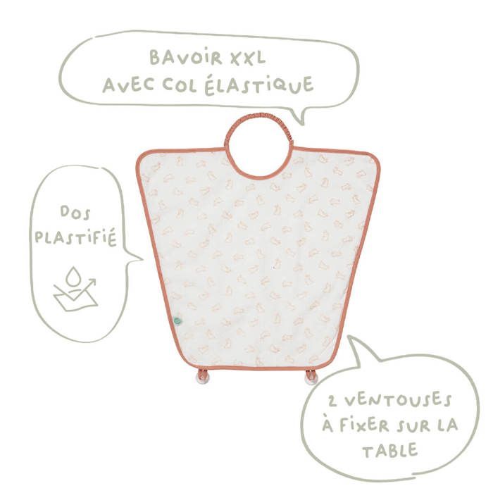 Babycalin - Bavoir maternelle 24 mois Greenland Lapins - Bavoir élastique à ventouses 45x40 cm