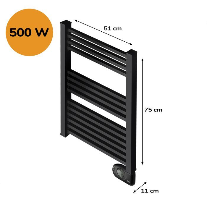 Calentador de toallas eléctrico de inercia HJM, 500 W, cuadrado, negro.