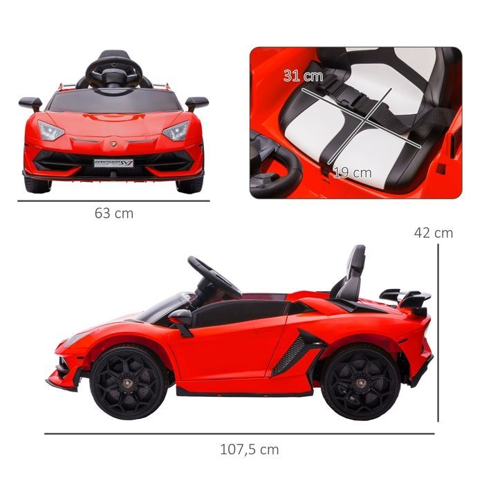 Coche eléctrico - HOMCOM - Lamborghini Aventador SVJ 12V infantil con licencia, puertas de mariposa y luces LED - PP - rojo