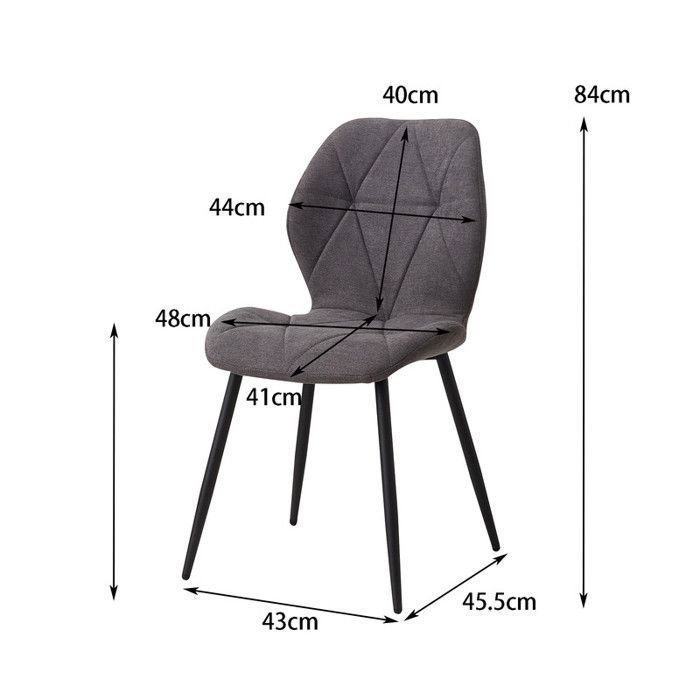 Juego de 4 sillas: silla de comedor vintage con forma de diamante, tapizada en lino, con patas de metal (gris oscuro).