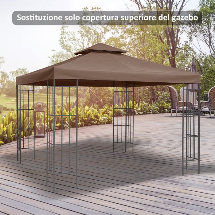 Ersatzdach – Outsunny – für Gartenpavillon, Ersatzplane für Gartenlaube, Zelt – Polyester – 3 x 3 m – braun