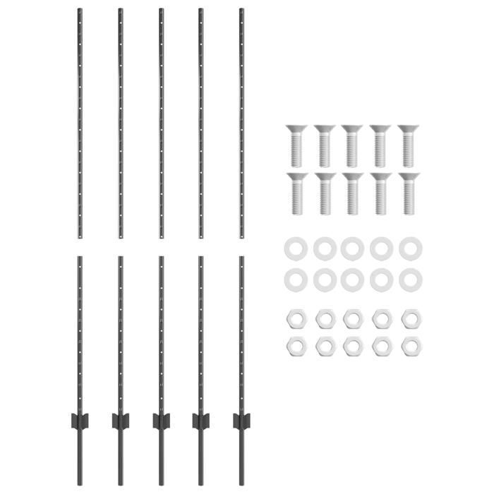 vidaXL 10-piece U-shaped fence posts, grey, 160 cm, steel, 42006288