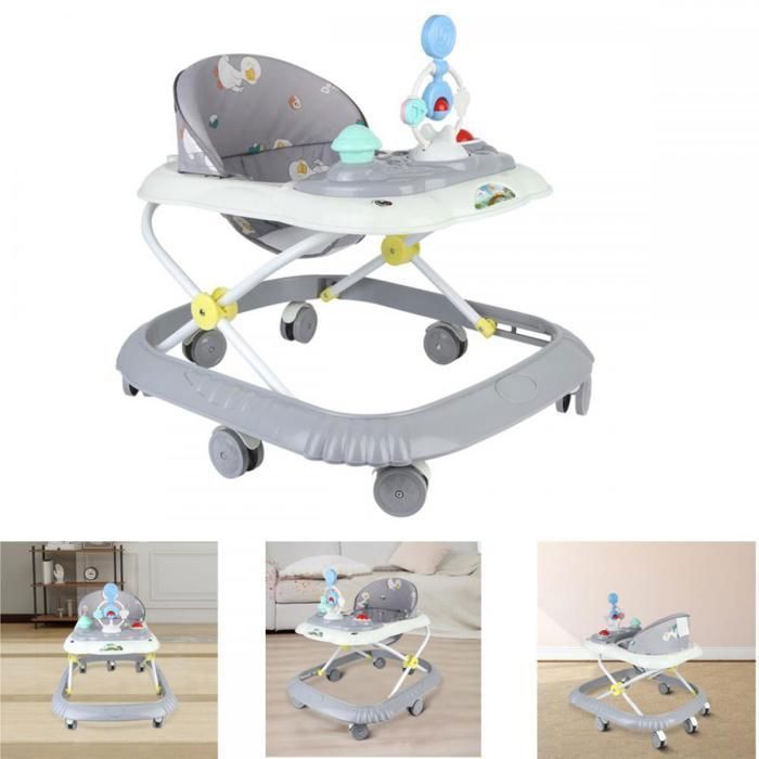Andador musical 3 en 1 MIPAN para bebés - Carga máxima 25 kg - Ajustable - Plegable - Antivuelco - Con música + Crecimiento seguro - Gris