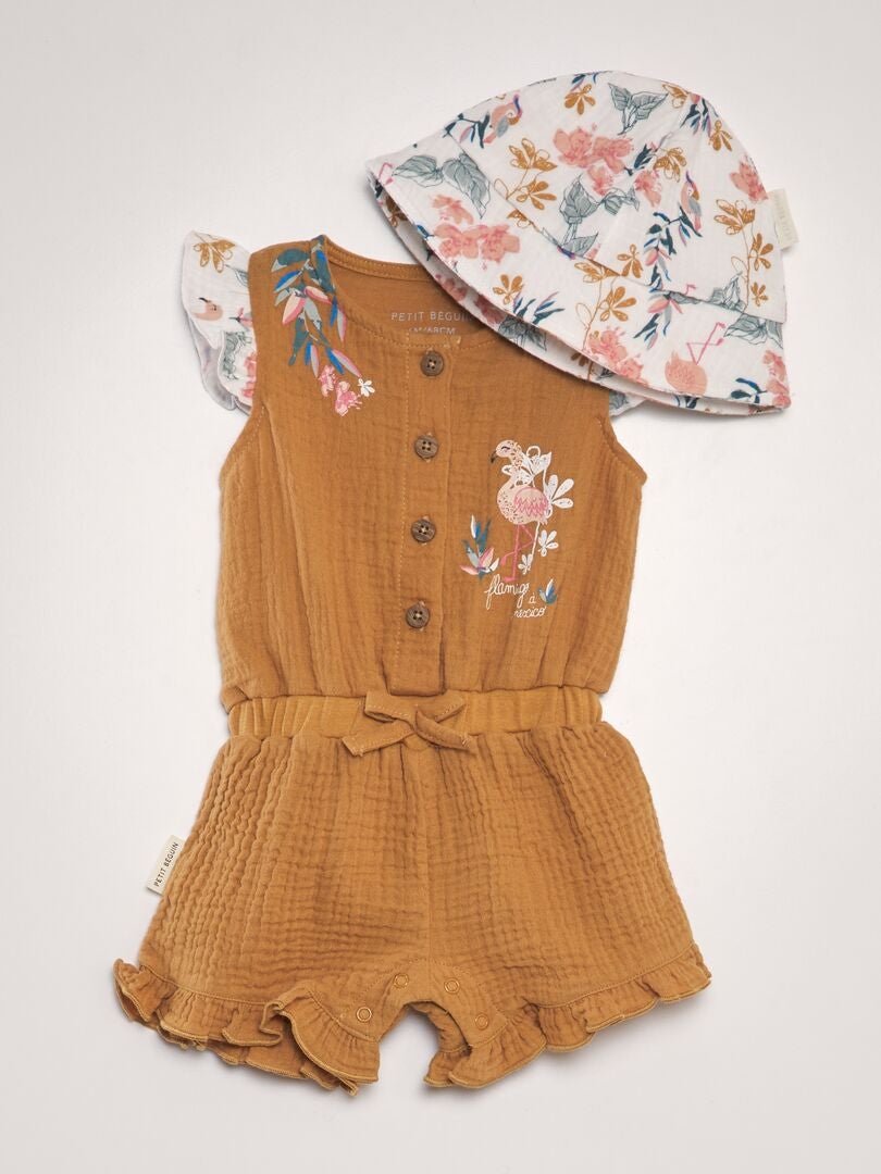 Jumpsuit van katoenen gaas - ORANJE
