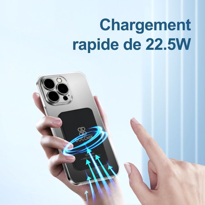 DOCCMIK Batterie externe magnétique 10000mah 22.5w batterie portable sans fil et filaire chargeur portable Compatible iPhone noir