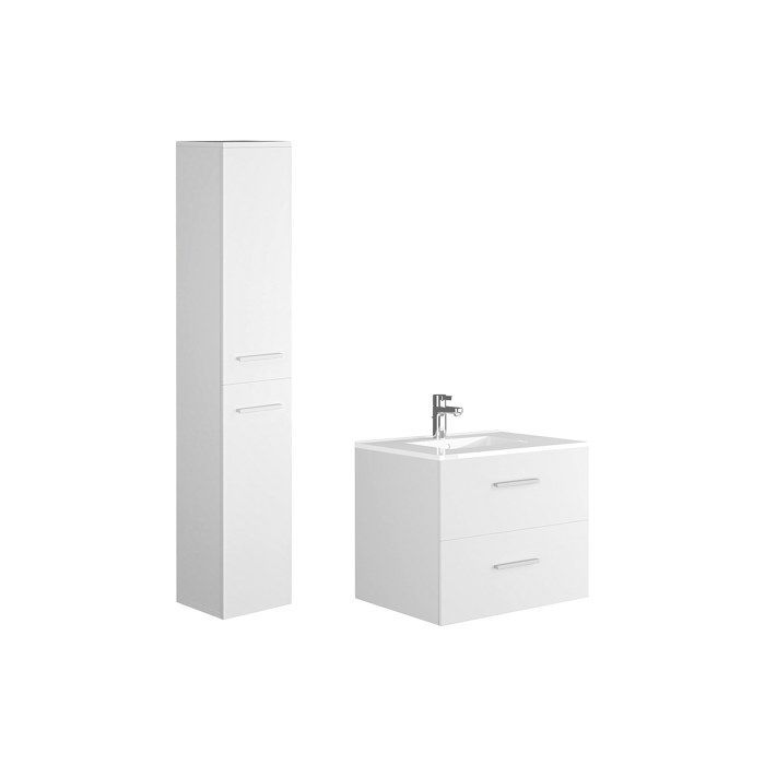 Mueble de baño suspendido KAYLA con lavabo individual y columna de almacenamiento - Blanco - 60 cm