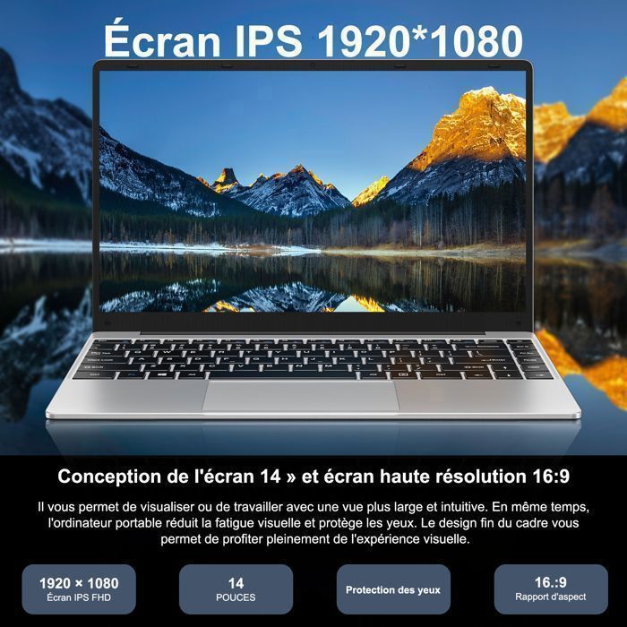 Notebook - Windows 11 - Tela de 14 polegadas - Resolução FHD 1080p - 6GB de RAM + 256GB de armazenamento SSD - Expansível até 1TB - Wi-Fi 2.4G + 5G - Cor: Prata