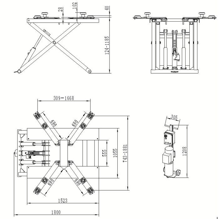 Pont ciseaux mobile hydraulique 3T 1287mm 230V MW Tools MSL305M