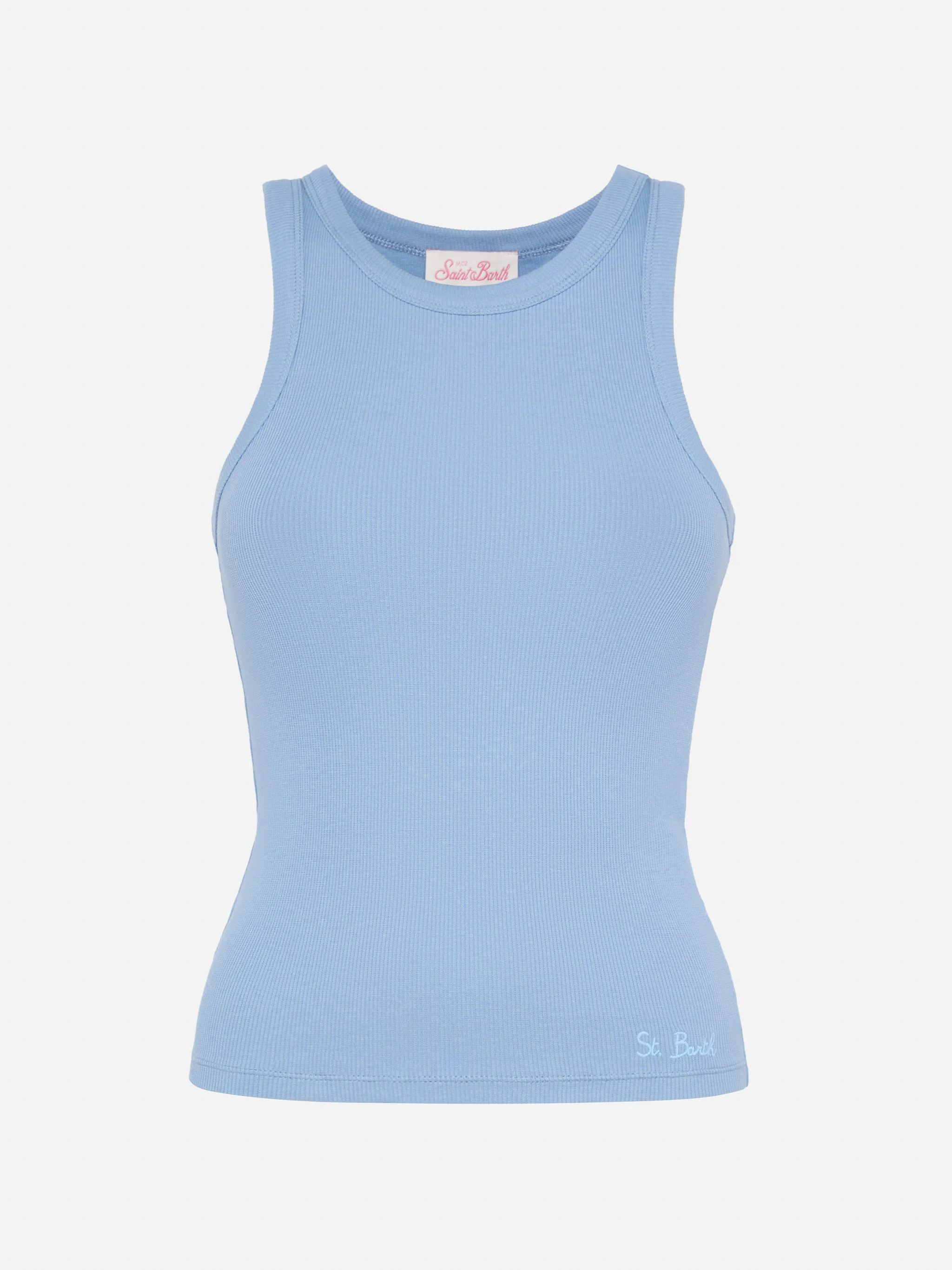 Ada lichtblauwe geribbelde katoenen tanktop