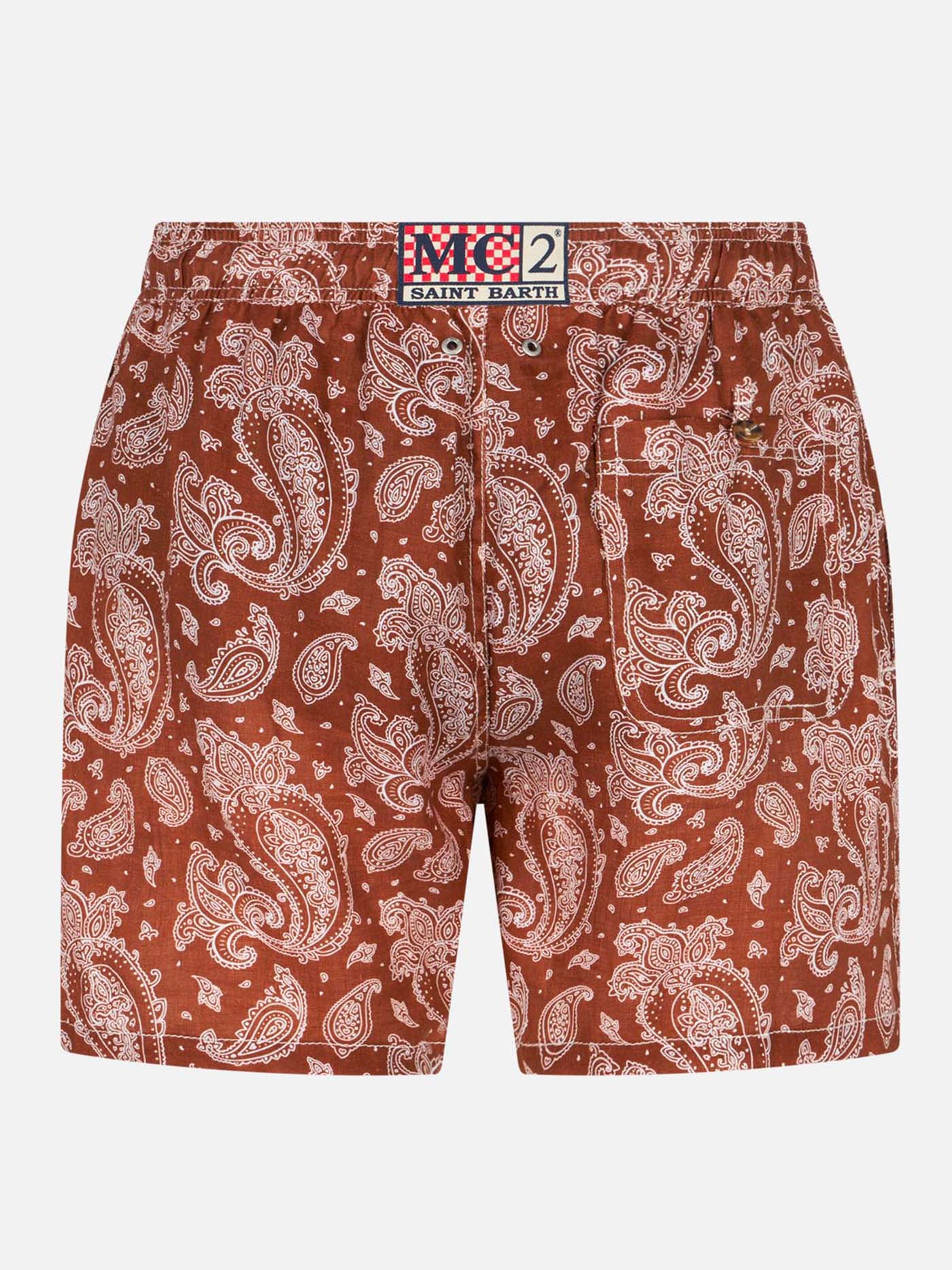 Herenbadpak van linnen met paisleyprint