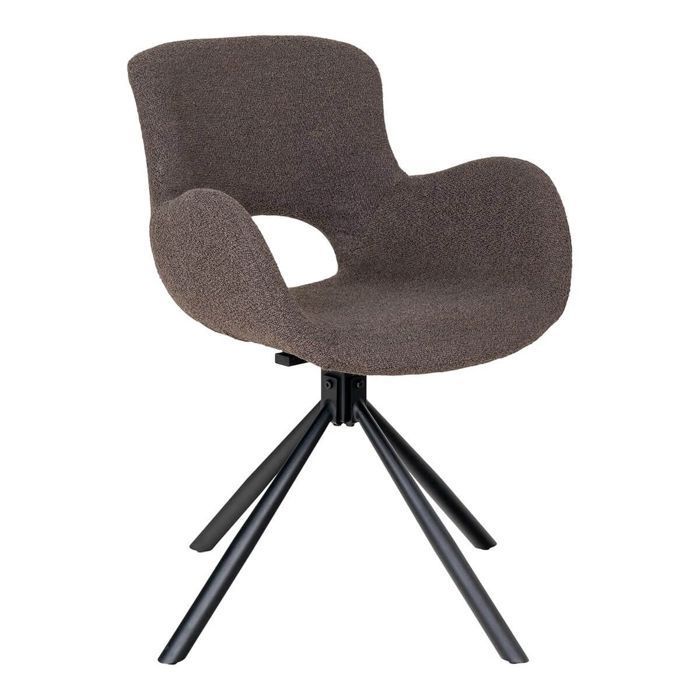 HERMOS - Juego de 4 sillas de comedor de tela bouclé color topo con base giratoria de metal negro.
