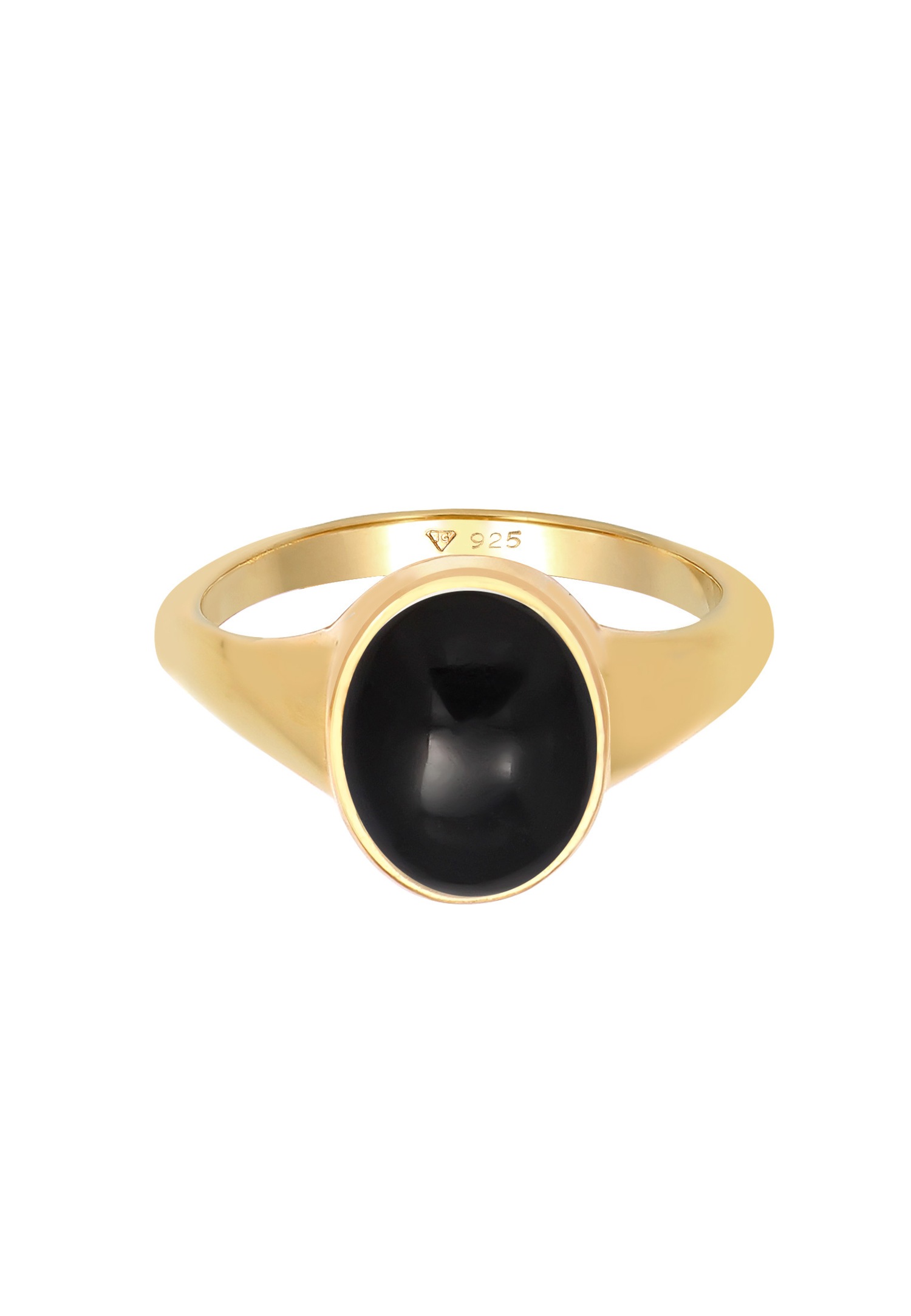 Elli Femmes Sceau Ovale avec Pierre Précieuse Onyx en Argent Sterling 925 Plaqué Or