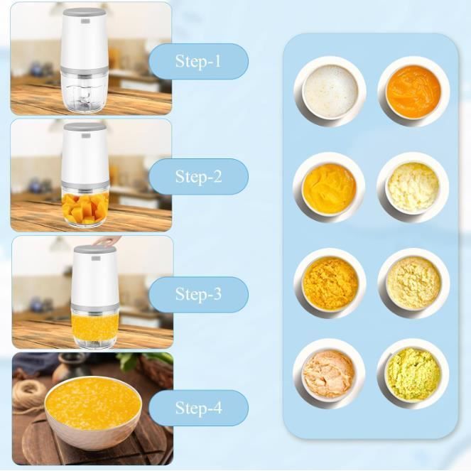 Mini frullatori per bambini, mini robot da cucina, frullatore per bambini da 300 ml, mini tritatutto elettrico, mini robot da cucina con ricarica USB, frullatore