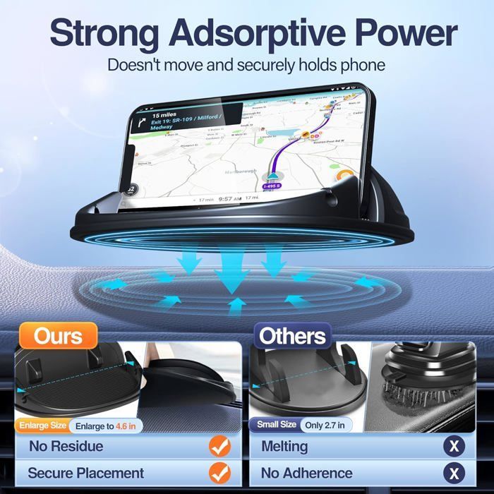 Soporte para teléfono de coche - LONCASTER - Antideslizante - Silicona - Universal - Negro