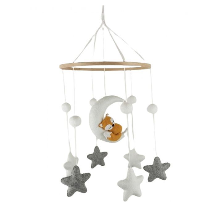Baby Musical Mobile - Handmade Sleeping Fox Baby Mobile - Musical Mobile for Crib